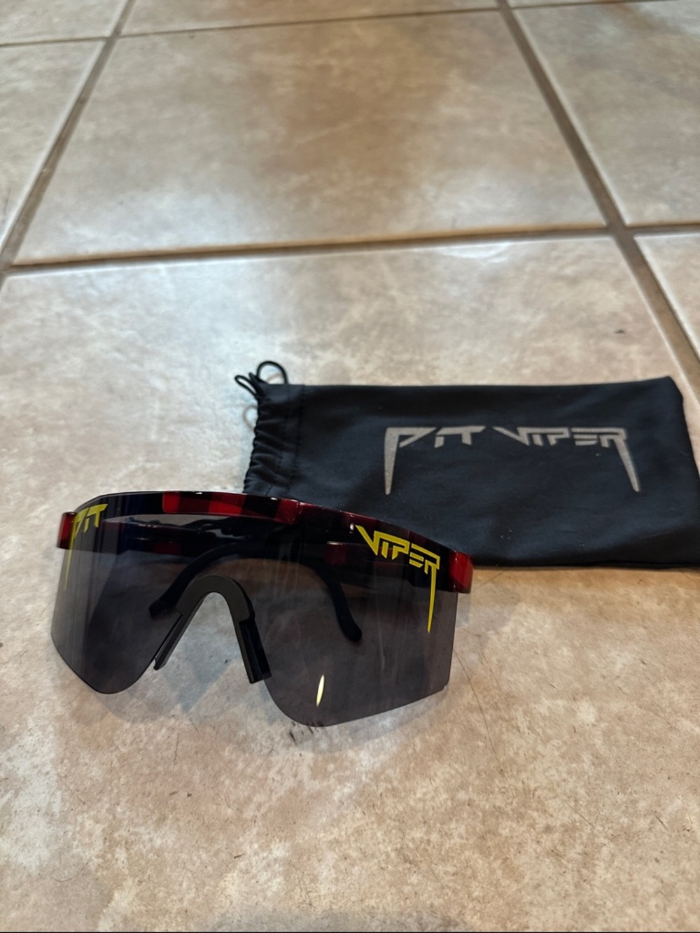Pit Viper Shield Sunglasses in Black, Red, and Yellow Accents